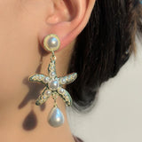 Starfish Water Drop Shaped Faux Pearl Earrings