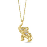 14K 15X12MM  BABY ELEPHANT WITH 9 DIAMONDS 0.05CT ON 1.3G 18 INCHES CABLE CHAIN