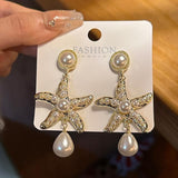 Starfish Water Drop Shaped Faux Pearl Earrings