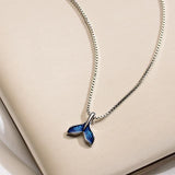 Aqua Blue Alloy Rhinestone Whale Tail Necklace