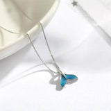 Aqua Blue Alloy Rhinestone Whale Tail Necklace