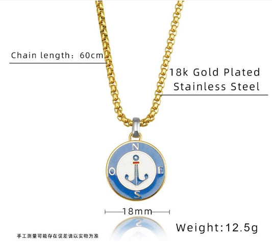 Enameled Anchor Figured Compass Model Necklace