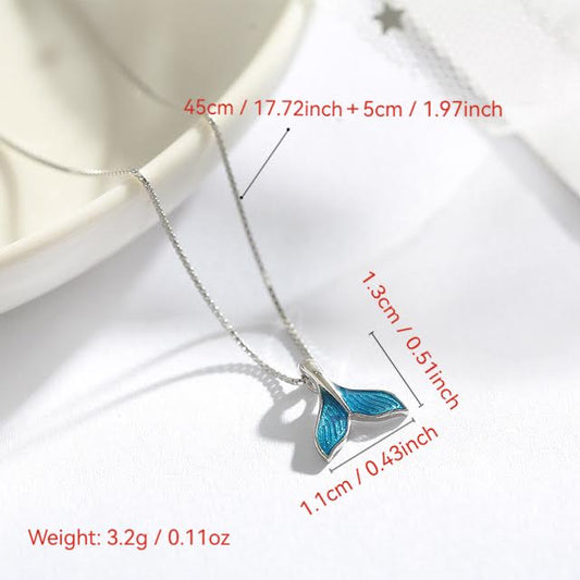 Aqua Blue Alloy Rhinestone Whale Tail Necklace