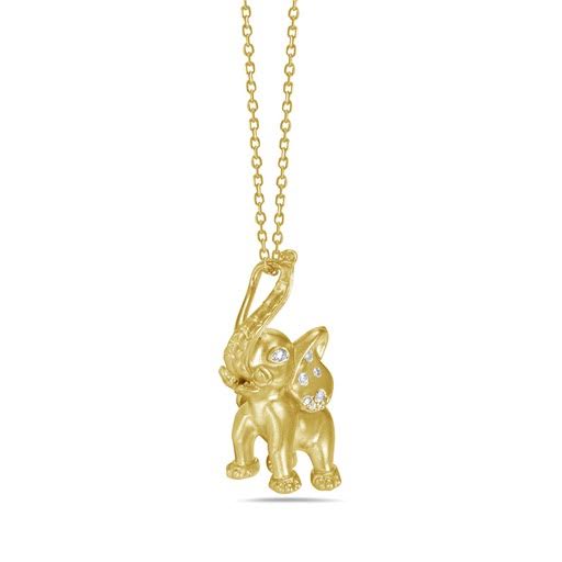 14K 15X12MM  BABY ELEPHANT WITH 9 DIAMONDS 0.05CT ON 1.3G 18 INCHES CABLE CHAIN