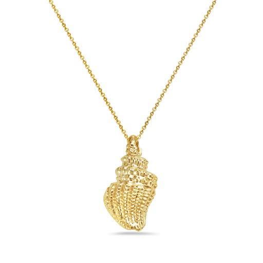 14K 19X10MM SEA SHELL PENDANT WITH 9 DIAMONDS 0.024CT, 6 YELLOW SAPPHIRES 0.045CT & 1 5MM CULTURED PEARL ON 1.4G 18 INCHES CABLE CHAIN