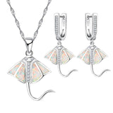 Blue Fire Opal Stingray Pendant & Earrings Set