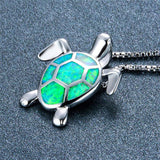 Green Faux Opal Sea Turtle Necklace, Earrings Set