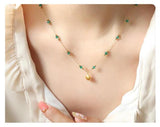 Gold Plated Waterdrop Sea Shell & Green Bead Necklace