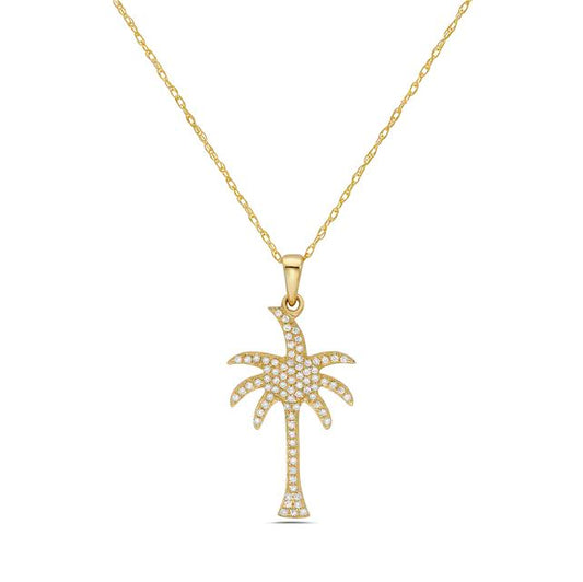 14k 20x12mm palm tree pendant with 79 diamonds 0.13ct on 18 inches cable chain