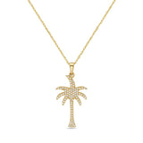 14k 20x12mm palm tree pendant with 79 diamonds 0.13ct on 18 inches cable chain