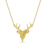 14K DEER HEAD PENDANT 33X18MM WITH 4 DIAMONDS ON ANTLERS 0.09CT & RUBY EYES ON 18 INCHES CABLE CHAIN