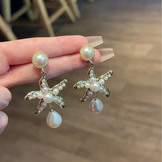 Starfish Water Drop Shaped Faux Pearl Earrings