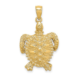 10K 2-D Sea Turtle with Spiny Shell Charm Pendant