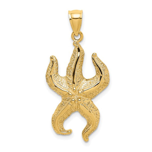 10K Textured Starfish Charm Pendant