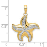 10K with Rhodium D/C Polished Starfish Charm Pendant