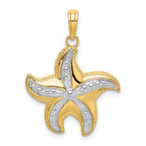 10K with Rhodium D/C Polished Starfish Charm Pendant