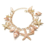 Multi Starfish Sea Star Conch Shell Simulated-Pearl Beach Bracelet