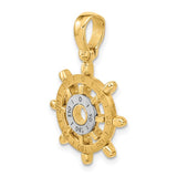 Herco 14K Two-tone Polished Brushed and Textured Nautical Wheel Pendant