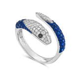 14k 11mm snake ring with 50 sapphires 0.53ct 77 diamonds 0.33ct  2 black diamonds 0.03ct with blue rhodium