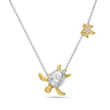 14k 15mm two tone turtle necklace with 22 diamonds 0.09ct on 18 inches cable chain