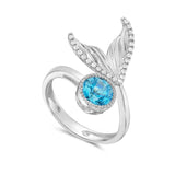 14k 23mm whale tale ring with 23 diamonds 0.12ct & 1 blue topaz 1.40ct