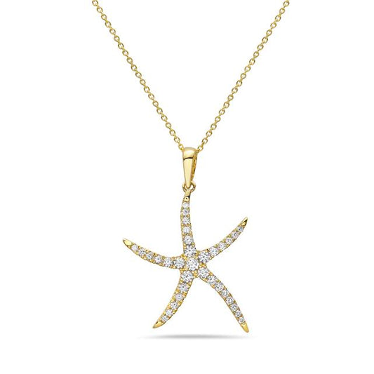 14k 26mm starfish pendant with 33 diamonds 0.66ct on 18 inches cable chain