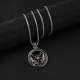 Silver Six-Pointed Star Eagle Feather Compass Pendant