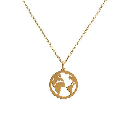 Gold Plated Globe World Map Necklace