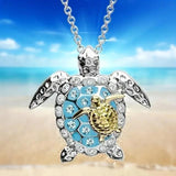 Two Tone Sea Turtle Necklace With Yellow Baby On Back