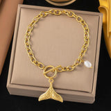 Mermaid’s Whisper Gold Chain Bracelet With Natural Stone Pearl