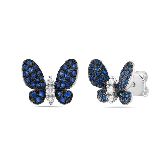 14kw 12x10mm butterfly earrings with 64 blue sapphires & 6 diamonds 0.08ct