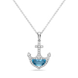 14k 21x17mm blue topaz 1.60ct anchor & 39 diamonds 0.26ct on 18 inches cable chain