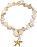 18K Gold Plated Freshwater Pearls & Natural Shells Necklace With a Textured Starfish