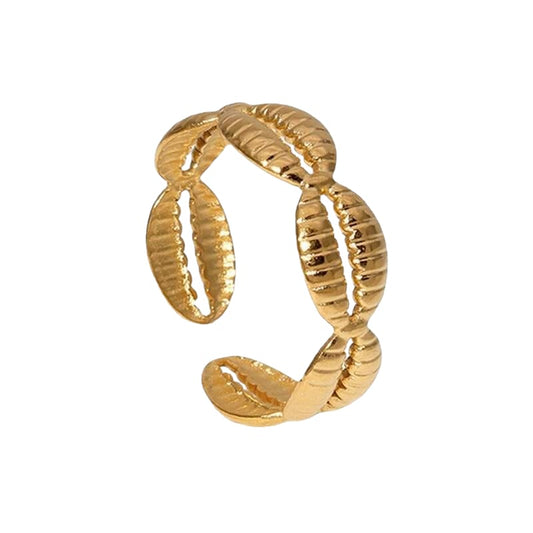 18K Gold Plated Shell Wrap Open Cuff Ring