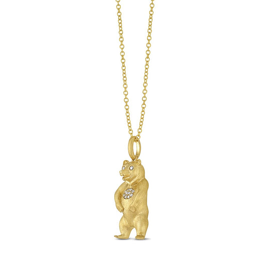 14k 20x10mm bear pendant  with 12 brown diamonds 0.05ct on 18 inches cable chain