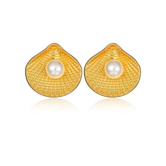Gold Plated Pearl Sea Shell Earrings