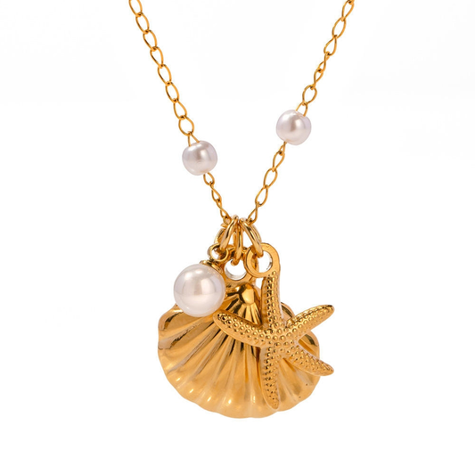 Waterproof Starfish Shell Necklace With Pearls