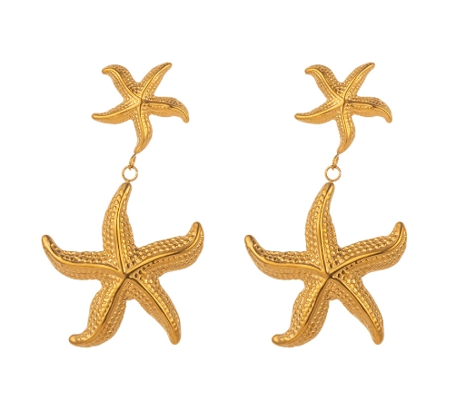 Double Starfish Drop Dangle Earrings