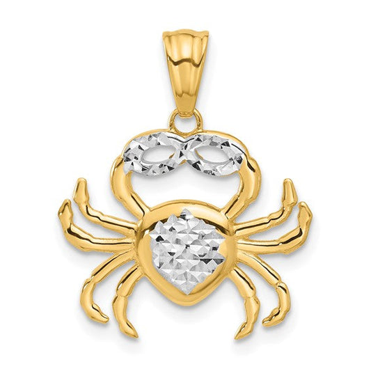 14K with White Rhodium Polished and Diamond Cut Crab Pendant