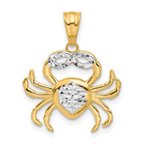 14K with White Rhodium Polished and Diamond Cut Crab Pendant