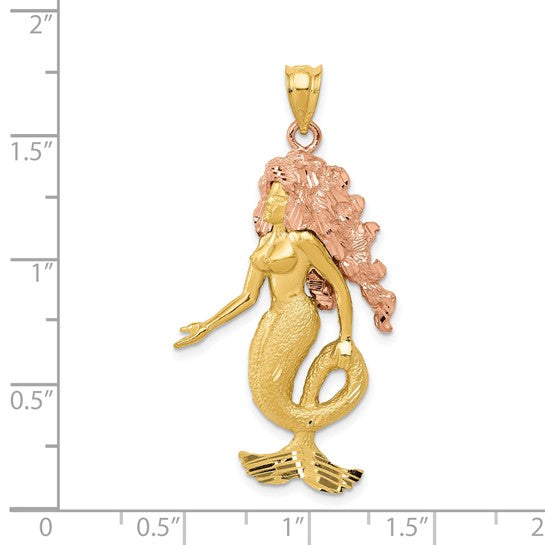 14k Two-Tone Mermaid Charm Pendant