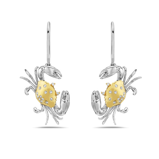 14K TT 20X14MM CRAB EARRINGS WITH 30 DIAMONDS 0.145CT ON WIRE