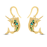 Gold plated sterling silver marlin earrings with iridescent inlay