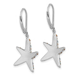 Sterling Silver Rhodium-Plated Polished Crystal Starfish Lever Back Earrings