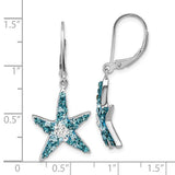 Sterling Silver Rhodium-Plated Polished Crystal Starfish Lever Back Earrings