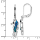 Sterling Silver Rhodium-plated Polished Crystal Seahorse Dangle Earrings
