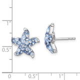 Sterling Silver Rhodium-plated Polished Blue Crystal Starfish Post Earrings