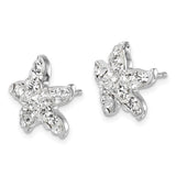 Sterling Silver Rhodium-plated Polished White Crystal Starfish Post Earring