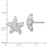 Sterling Silver Rhodium-plated Polished White Crystal Starfish Post Earring