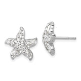 Sterling Silver Rhodium-plated Polished White Crystal Starfish Post Earring